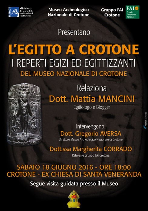 "L'Egitto a Crotone: i reperti egizi ed egittizzanti del Museo Archeologico Nazionale" (Crotone, 18 giugno) - Djed Medu